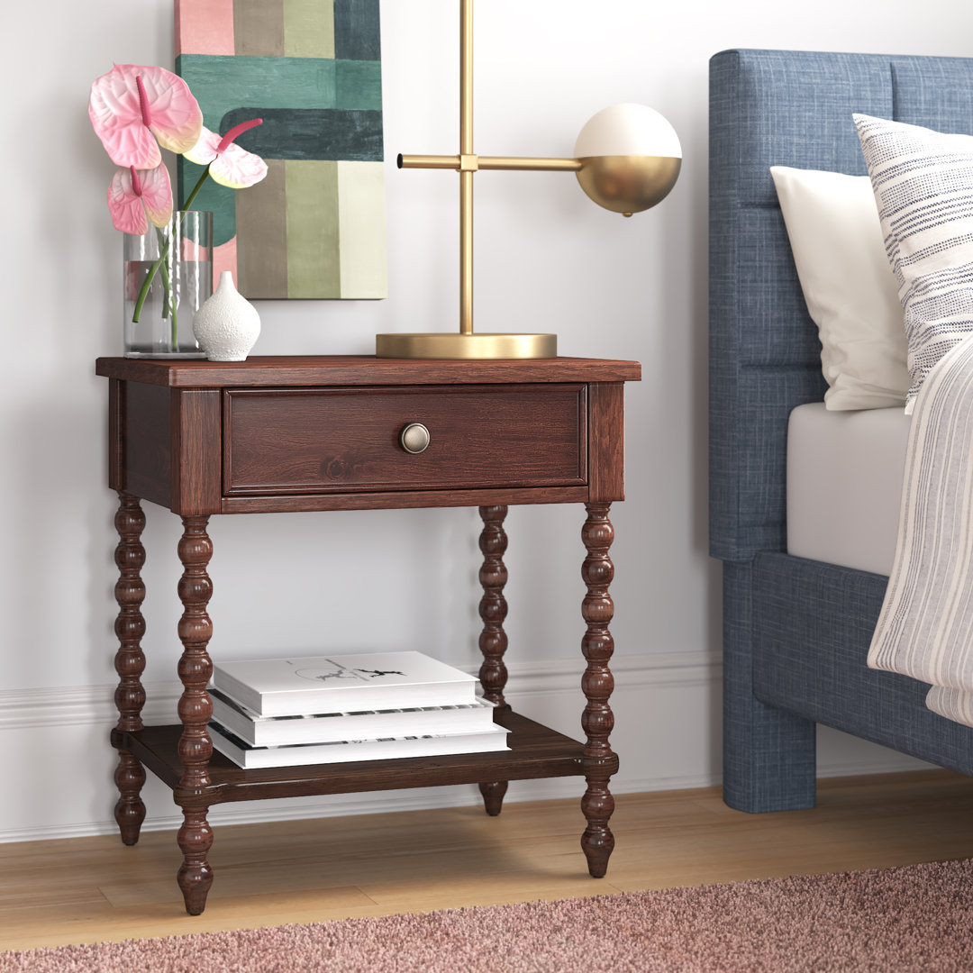 Beckett Turned Wood Spindle Nightstand with Drawer & Shelf
